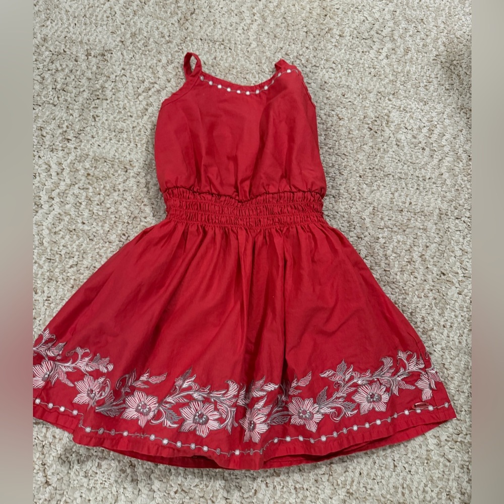 American Girl Red Dress with White Floral Design. Size 8